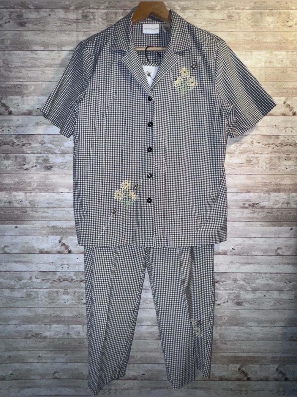 Alfred Dunner Bumble Bee Plaid Embroidered 2 Piece Suit Blazer & Pants Women’s 8